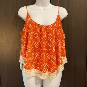 Lizard Thicket Scoop Neck Camisole w/Fringe Hem L